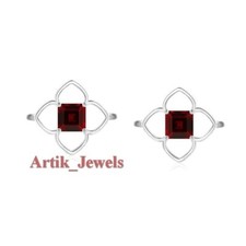 Gemma Naturale Di Granato Con Gemelli In Argento Placcato Oro Bianco 14K #1191