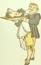 Carta album vittoriana 1870-80 cameriere in rilievo chef testa di maiale cinghiale *X