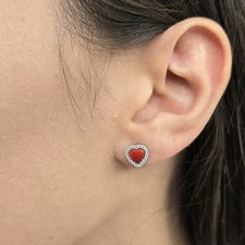 Orecchini Da Donna Cuore In Corallo Rosso: Argento 925 Con Zirconi