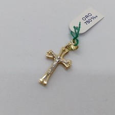 CIONDOLO CROCIFISSO-CROCE SACRA IN ORO GIALLO E BIANCO 18KT  1,15 GRAMMI (7843)