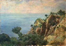 Dipinto antico a olio di paesaggio Costiero | MonteCarlo  1896 | marino