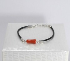 BRACCIALE  ARGENTO 925 CON CORALLO ROSSO CUOIO NERO REGOLABILE         AGRP 0134