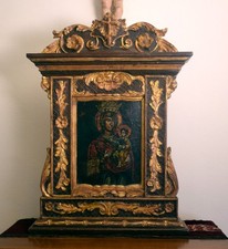 Icona russa antica in edicola votiva Madre di Dio Odigitria XVII secolo - 77 cm