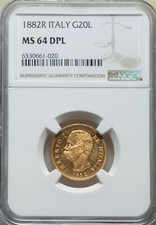 ITALIA, ORO 20 LIRE 1882 R NGC