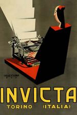 Poster Manifesto Locandina Pubblicitaria Vintage Macchina da Scrivere Invicta 