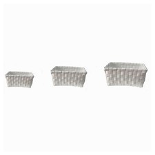 SET 3 PZ CESTINI PORTAOGGETTI ORGANIZER TESSUTO BAGNO RETTANGOLARI BIANCO 59080