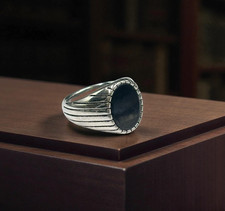 Anello For Man Acciaio Chirurgico con Onice nero ovale misure 9, 10, 11, 12