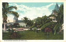 Cartolina Palme e giardino fiorito, nei terreni del convento, Key West, Florida