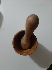 Mortaio schiaccia pressa sale pepe  in legno antico vintage usato