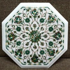 Tavolino da Caffè 18" Piano Marmo Bianco Semi Preziosa Malachite Pietra Intarsiata Home Decò
