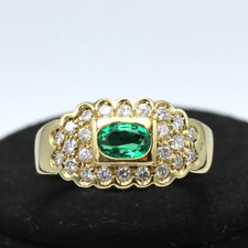 Anello a fascia con smeraldo colombiano e diamanti in oro massiccio 18K vintage