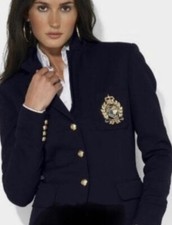 *INDOSSATO 2X* RALPH LAUREN Stemma Crest Blazer/Giacca Lana NERO Taglia 4