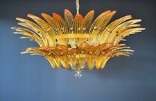 Lampadario/soffitto Murano Palmette originale, due livelli, 82 bicchieri ambra