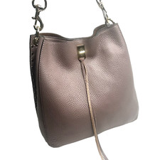 Borsa a tracolla di lusso Taupe REBECCA MINKOFF Darren pelle ciottolata borchiata Org$378