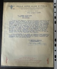 Aviazione  Reale Aereo Club 1920 lettera autografa Pedace