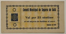 SPAGNA 25 CENTIMS PESETA CONSELL MUNICIPAL DE SEGARRA GAIA 1937 ESPANA BANCONOTA