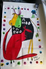 KATSUI STUDIO Australia Bull Kangaroo Moo Roo Vintage Tea Towel Wall Art Hanging