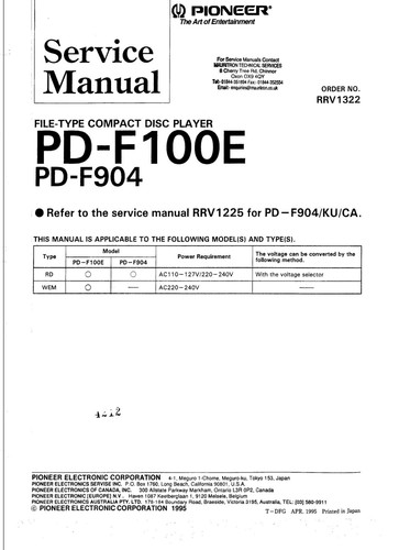 Manuale servizio pioneer - manuale, di