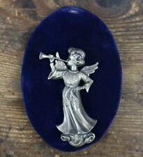 Figura ANGELO Cherubino PUTTO ARGENTO Silver 800 su velluto CON TROMBA VINTAGE