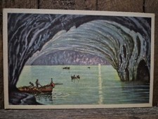 CAPRI GROTTA AZZURRA CARTOLINA POSTCARD NV PITTORE CARELLI ACQUERELLO BARCHE- M1