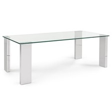 TAVOLINO RETTANGOLARE 120X60 BASSO SALOTTO DIVANO DESIGN VETRO ACCIAIO ARLEY