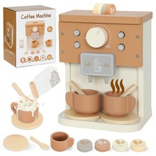 AIYAPLAY Set Macchina del Caffè Giocattolo in Legno per Bambini con Accessori