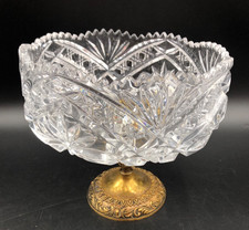 Alzatina centrotavola portafrutta soprammobile cristallo molato gamba ottone 