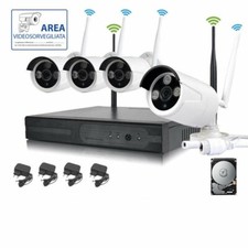 KIT VIDEOSORVEGLIANZA WIRELESS FULL HD IP 4 TELECAMERE 2 MPX WIFI DA REMOTO