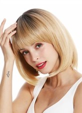 Parrucca Donna Corto Bob Frangia Ombre Balayage Scura Ottimista Bionda Striato