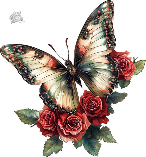 Adesivi farfalla rossa fiore - rossa,