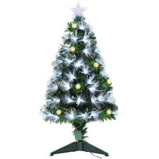HOMCOM Albero di Natale Pino Artificiale 90cm con Rami 90 Luci e Fibre Ottiche