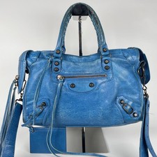 Borsa a mano Balenciaga City 2 vie in pelle blu tracolla vintage 19x28x10 cm