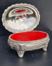 Portagioie scatola Vintage Metallo argentato,Bassorilievo Barocco,Rococò,1950