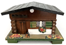 VTG Swiss Chalet Wood Music Box Cabin House With Flowers MCM Decor