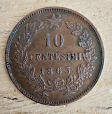 Moneta 10 centesimi Vittorio Emanuele II Re d' Italia Anno 1863