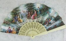 VENTAGLIO in Plastica Decorato Stile disegno Rinascimento Vintage tela Accessori