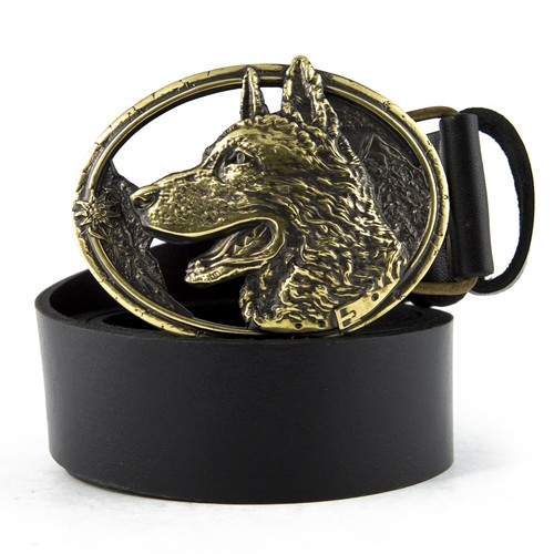 Leather belt with - brass, buckle