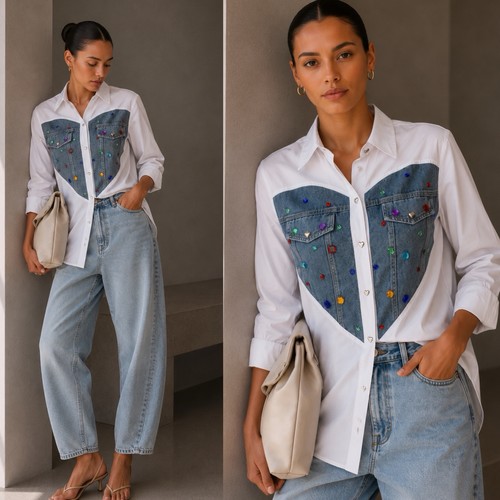 Camicia bianca blusa denim