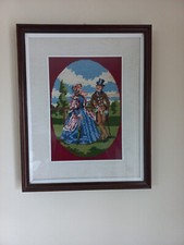 Quadro vintage ricamato a mano punto croce LA COPPIA H 50 x L 40 cm