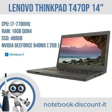 Lenovo ThinkPad T470P Cpu i7-7700HQ Ram 16gb SSD 480gb Win11 Pro 14" 940MX (2gb)