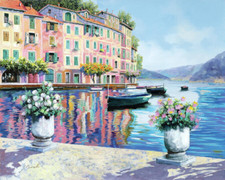 Portofino Italia barca porto giardino piastrelle ceramica mediterranea murale backsplash