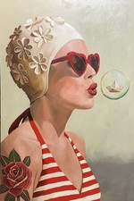 QUADRO Design Arredo Loft  Locali OLIO  SU TELA  Stile PIN UP  ‘50 - 100x150 Cm