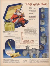 1948 Ronson Accendini Babbo Natale Adone, Matiliter, Corona, ecc Pubblicità Stampa