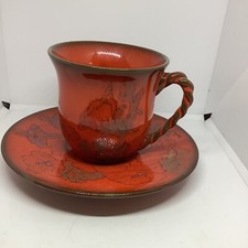 Ernestine Salerno Tazza Piattino Italia Rosso Fiori Selvatici Ceramica D’Arte Ceramica