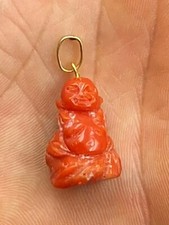 Antico Ciondolo Oro 750 Corallo Rosso Mediterraneo  Intaglio Del Corallo BUDDA 
