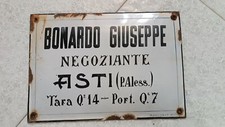 Vecchia insegna targa smaltata BONDARDO GIUSEPPE NEGOZIANTE Asti Villata & c.