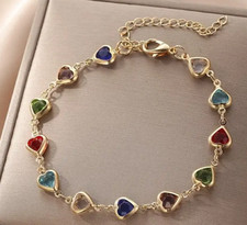 BRACCIALETTO ELEGANTE VINTAGE CON PERLINE A FORMA DI CUORE COLORATI