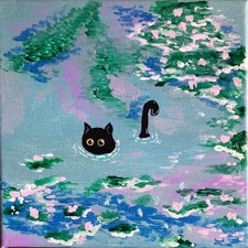 Quadro acrilico su tela - Gatto Nello Stagno Di Monet