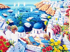 Faccincani "Un ang.di relax per am.Santorini" - Serigr.polim.su tela cm.60x80 