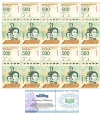 VENEZUELA 500 DIGITALES qty 10 2023/2024 UNC 500 milioni bolivar USA VENDITORE!